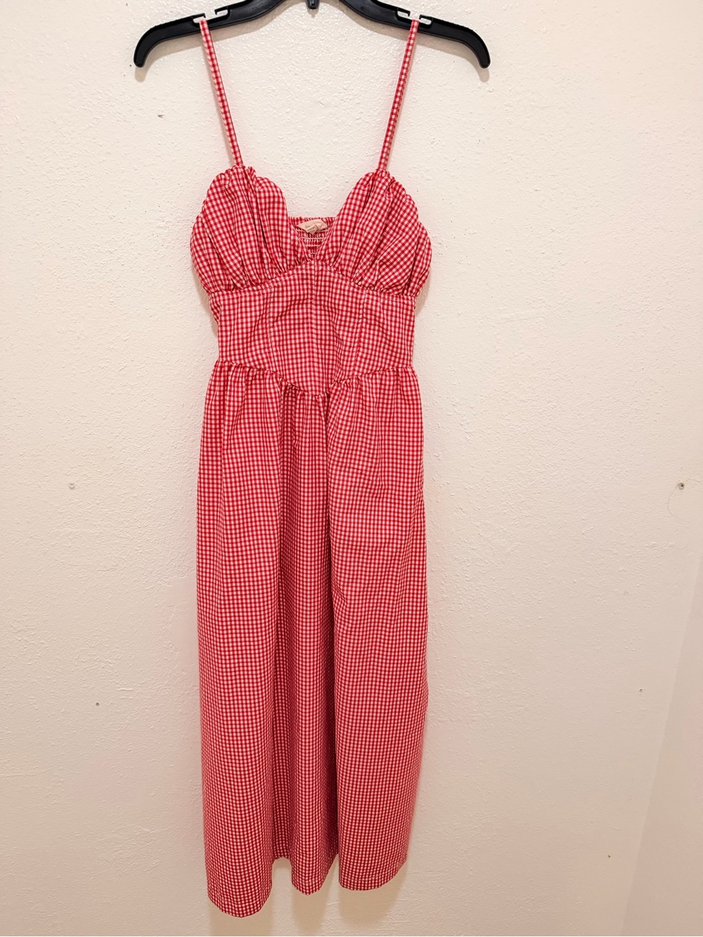Sim & Sam Red Gingham Corset Midi Dress with Pockets - Size S